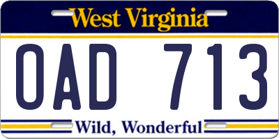 WV license plate OAD713