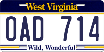 WV license plate OAD714