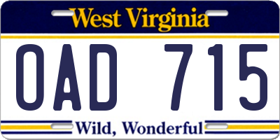 WV license plate OAD715