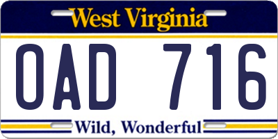 WV license plate OAD716