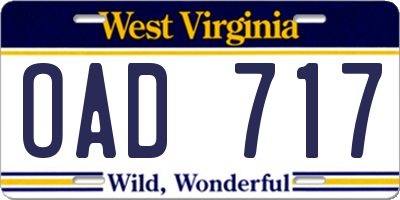 WV license plate OAD717