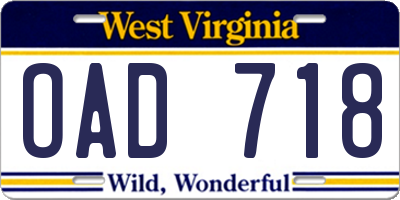 WV license plate OAD718