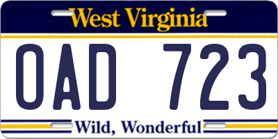 WV license plate OAD723