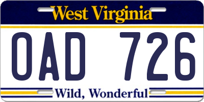 WV license plate OAD726