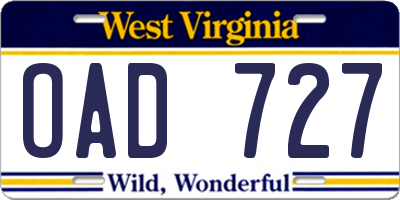WV license plate OAD727