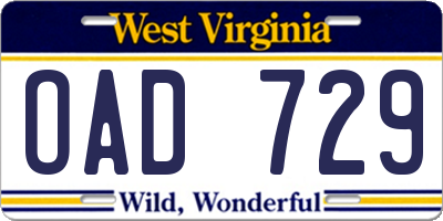 WV license plate OAD729