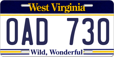 WV license plate OAD730
