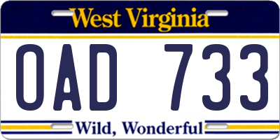 WV license plate OAD733