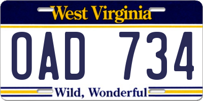 WV license plate OAD734