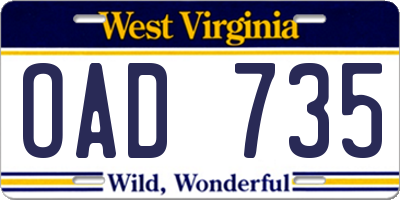 WV license plate OAD735