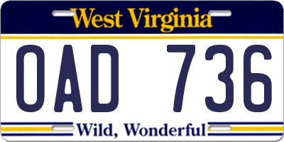 WV license plate OAD736