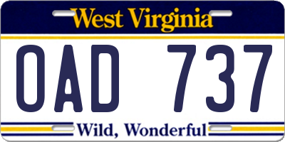 WV license plate OAD737