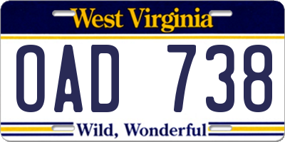 WV license plate OAD738