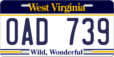 WV license plate OAD739