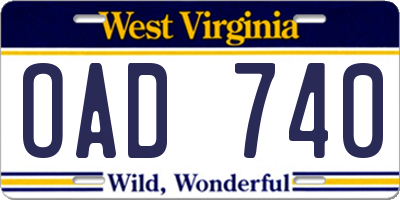 WV license plate OAD740
