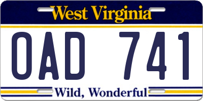 WV license plate OAD741
