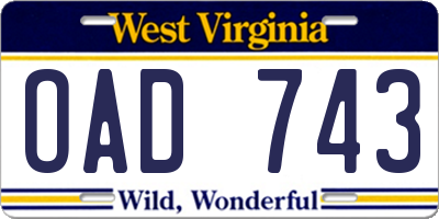 WV license plate OAD743