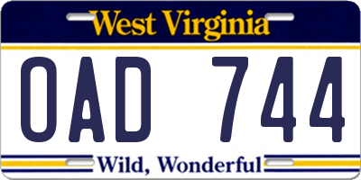 WV license plate OAD744