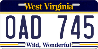 WV license plate OAD745