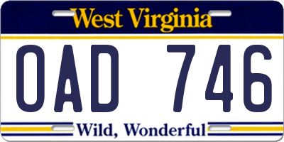 WV license plate OAD746