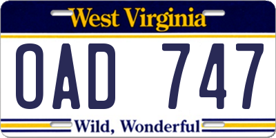 WV license plate OAD747