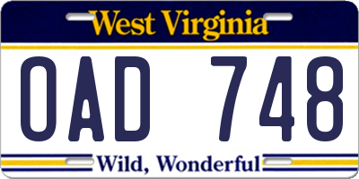 WV license plate OAD748