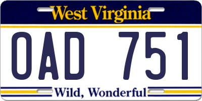 WV license plate OAD751