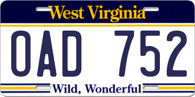 WV license plate OAD752