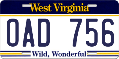 WV license plate OAD756