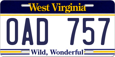 WV license plate OAD757