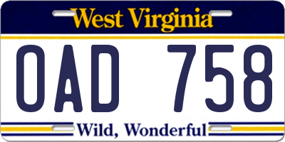 WV license plate OAD758