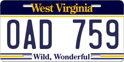 WV license plate OAD759