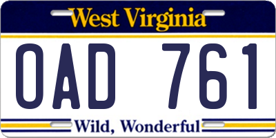 WV license plate OAD761
