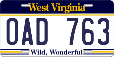WV license plate OAD763