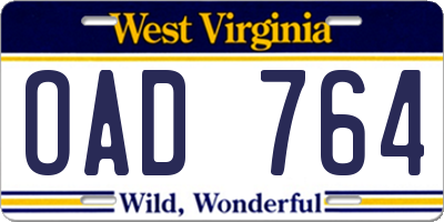WV license plate OAD764