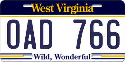 WV license plate OAD766