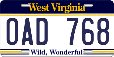 WV license plate OAD768
