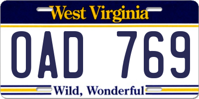 WV license plate OAD769