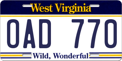 WV license plate OAD770