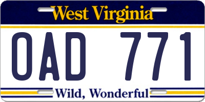 WV license plate OAD771