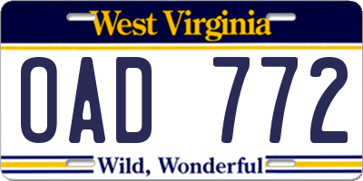 WV license plate OAD772
