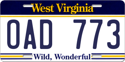 WV license plate OAD773