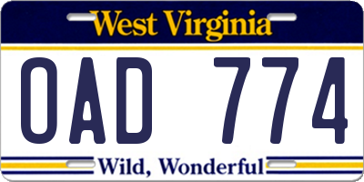 WV license plate OAD774