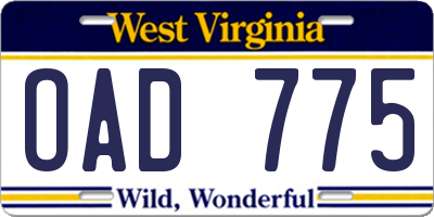 WV license plate OAD775