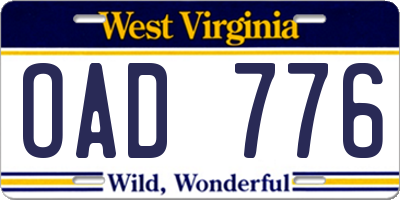 WV license plate OAD776
