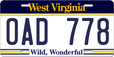 WV license plate OAD778