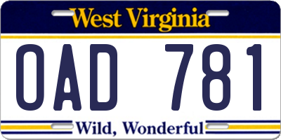 WV license plate OAD781