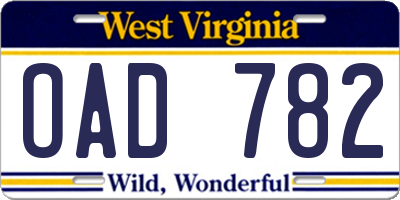 WV license plate OAD782