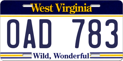 WV license plate OAD783