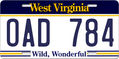 WV license plate OAD784